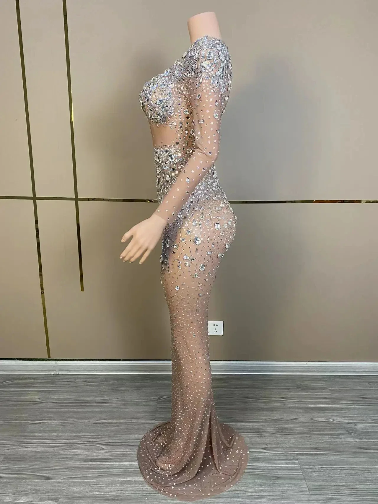 Vestido de noche de lujo brillante con diamantes de imitación, disfraz de actuación para mujer, vestido de graduación, fiesta de Club, celebración de cumpleaños, sesión de fotos