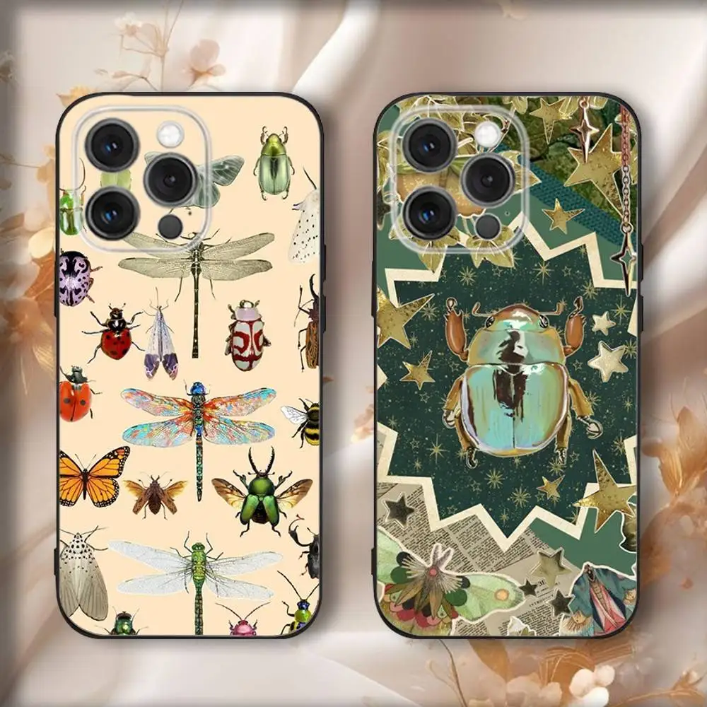 

Art Insect Phone Case For iPhone16,15,14,13,12,11,Pro,Max,Plus,X,XS,SE4,E,Mini,Soft Black Case