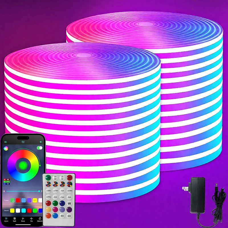 LED フレキシブル ライト ストリップ、RGBIC Bluetooth ネオン LED ライト ストリップ、1m、2m、3m、5m ネオン ライトは曲げることができます。 5V ネオンライト ar