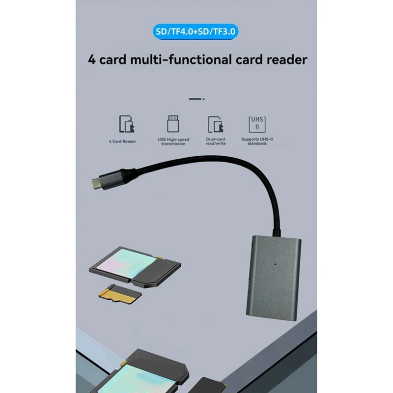 Type-C Multi-Function SD4.0&TF4.0&SD3.0&TF3.0 Card Reader For Laptops & Mobile Phones 4-In-1 High-Speed Card Reader