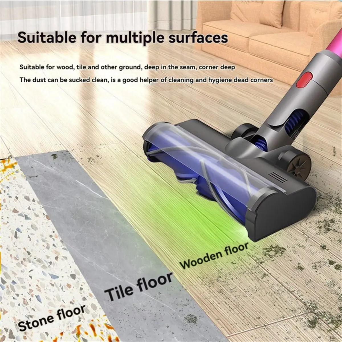 BRILLIANT For V7 V8 V10 V11 V15 Hardwood Floor Carpet Attachment with LED Light V-Shaped Turbine Bristle Cleaning Brush Head
