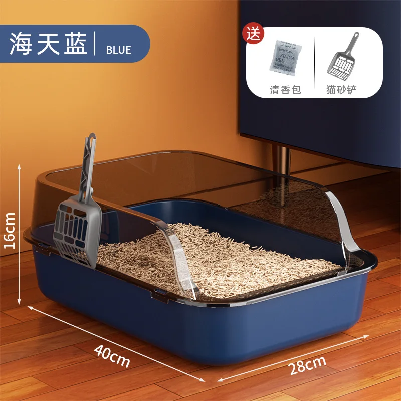 Open Cat Litter Box Thickening Kitty Sandbox Semi-enclosed High Side Splashproof Pet Bedpans with Litter Scoop Cat Supplies