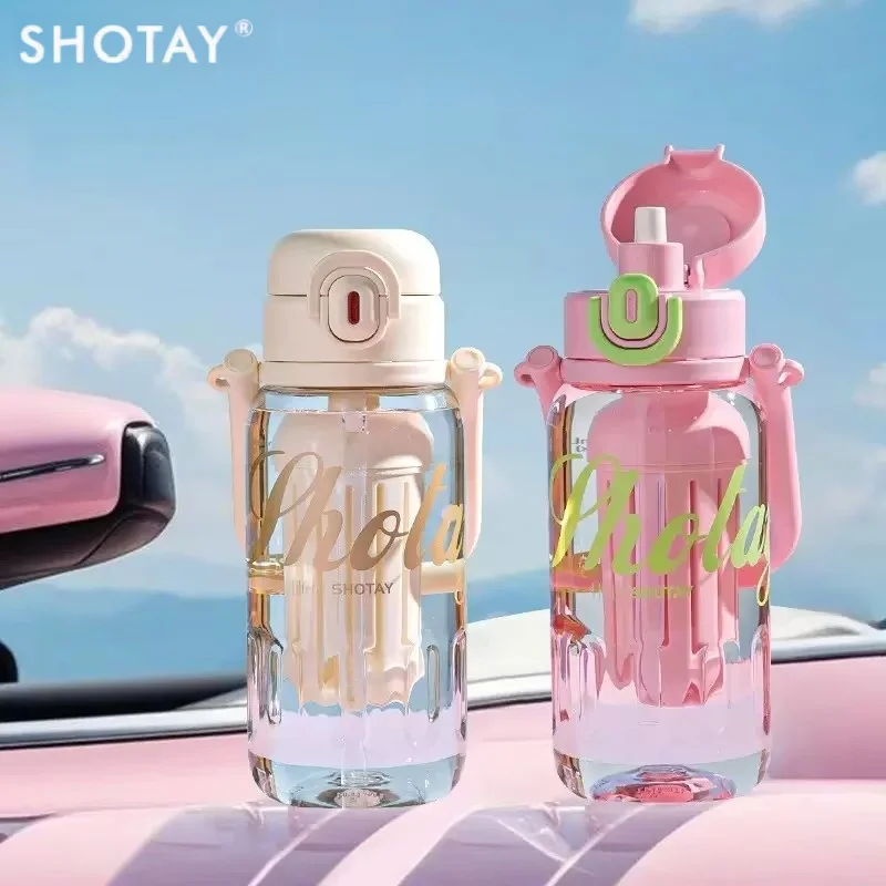 SHOTAY 850/1000ml Tritan-Wasserflasche, BPA-freier Trinkbecher mit Pop-up-Deckel und Teesieb, tragbare Sommer-Trinkbecher, Reisebecher