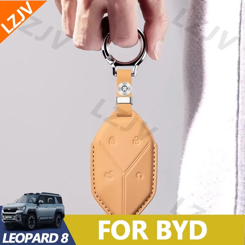 Leather Car Key Cover For For BYD Leopard 5 Leopard 8 Custom Fit Key Accessories