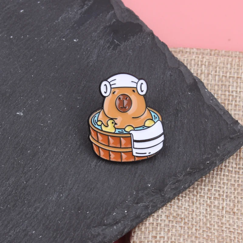 Cute and adorable cartoon alloy badge, trendy capybara water buffalo backpack decoration, waist-fixing brooch.