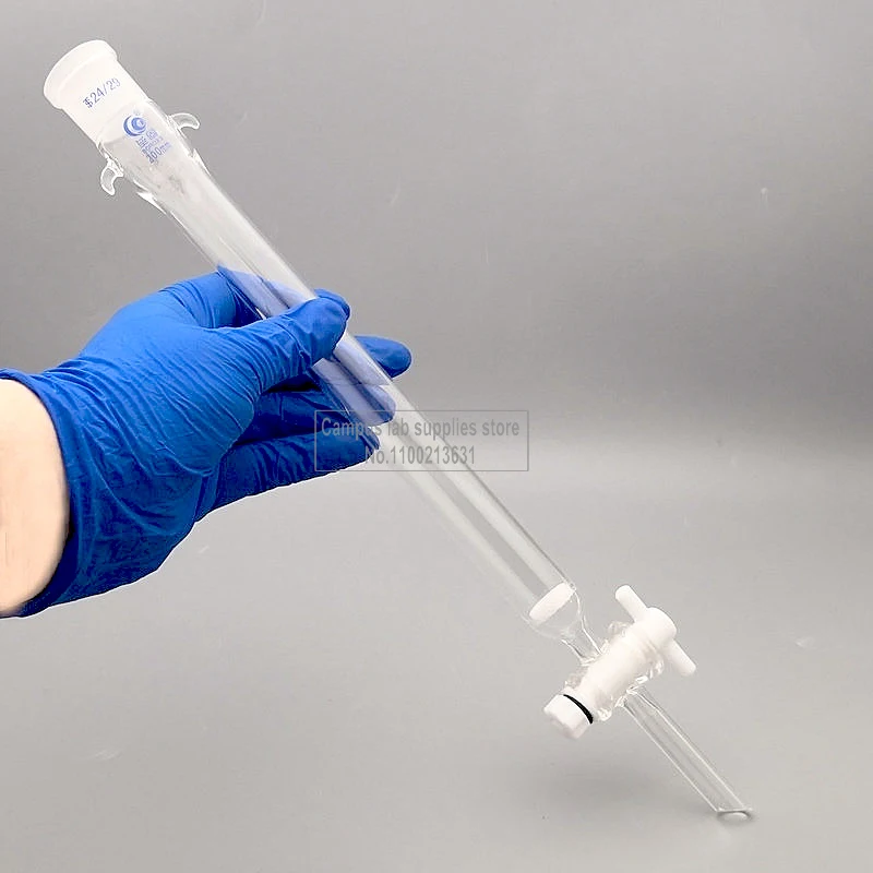 1pcs Lab PTFE-Piston Glass Chromatography Column with Standard Mouth Caliber 24#