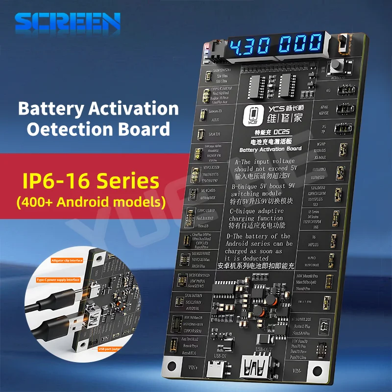 

YCS 5V 9V Boost аккумуляторная плата для мобильного телефона USB Type C Полярность DC25 Автоматическое распознавание цифрового дисплея Инструменты для ремонта