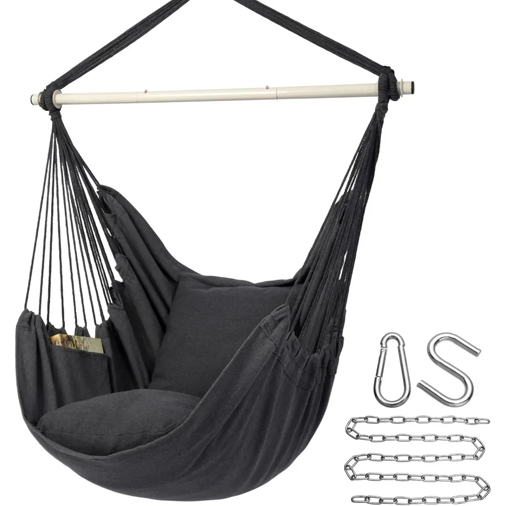 

Hammock Chair Hanging Rope Swing Chair, Max 500 Lbs, 2 Seat Cushions Included, Removable Steel Spreader Bar with Anti-Slip Rings