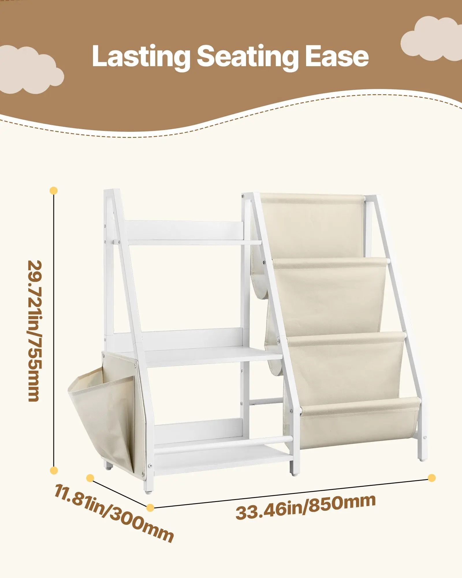 3-laags kinderboekenplank met speelgoedopbergorganisator Kindvriendelijke boekenkast met draagdoek en anti-tip ontwerp voor speelkamer kinderkamer