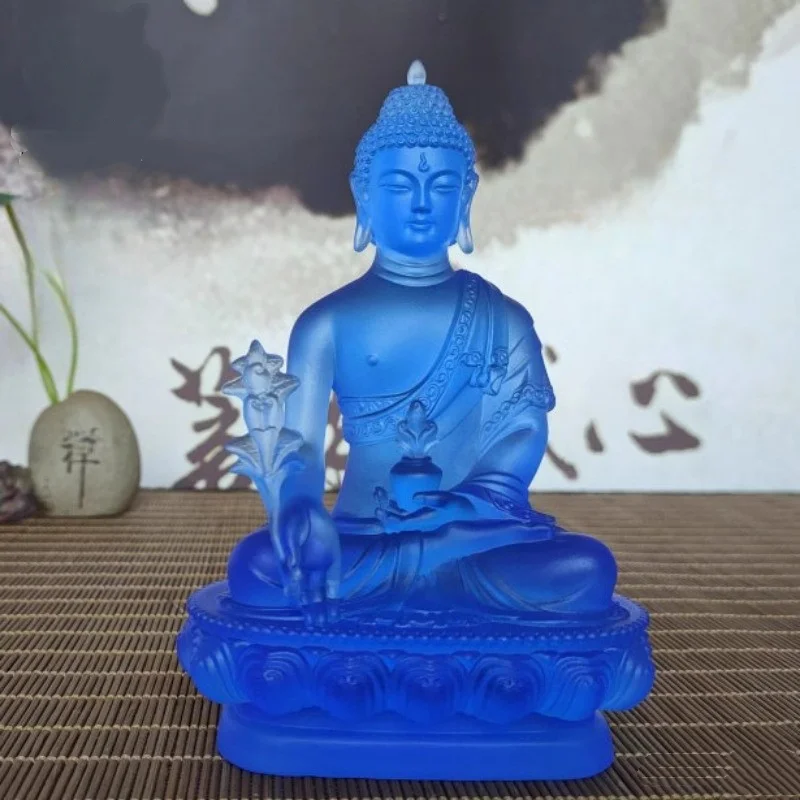 10cm Vintage Coloured Glaze Medicine Buddha Statue - Zen Home Altar Tabletop Ornament, Exquisite Lucky Healing Buddhist Craft