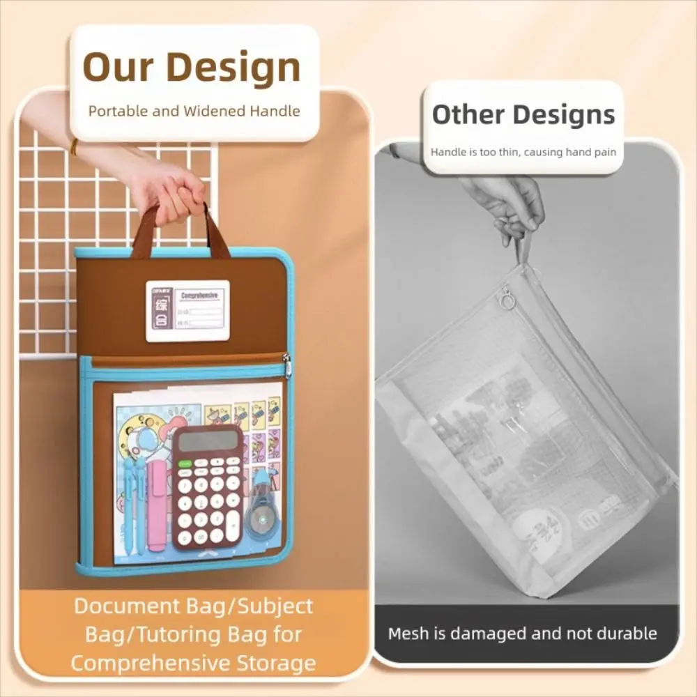 L-shaped A4 File Bag Large Opening Large Capacity Stationery Storage Bag Transparent Mesh File Organizer School Supplies