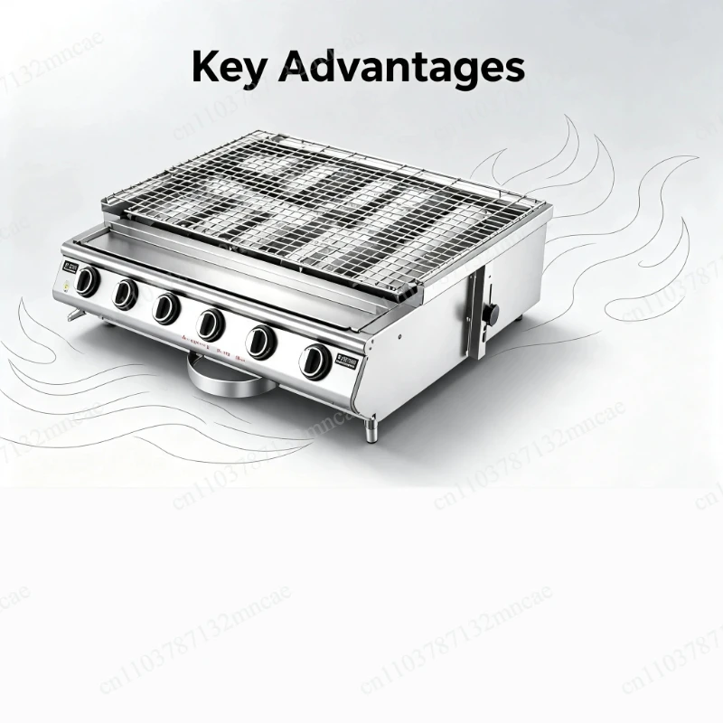 Commercial Smokeless Gas Barbecue Grill, Liquefied Gas BBQ Grilling Machine for Outdoor Stall Street Food Catering