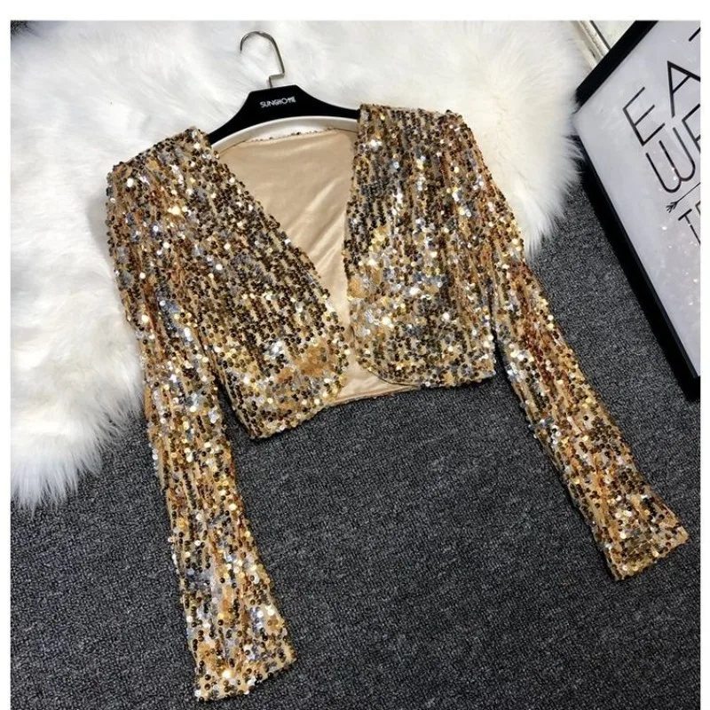 

women Small Coat Short Edition Glitter Small Suit Bead Shoulder Jazz Dance