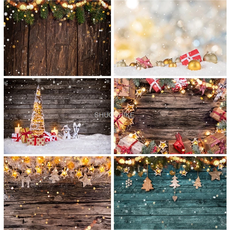

Christmas Wooden Planks Theme Photography Background Snowman Backdrops For Photo Studio Props MMSD-05
