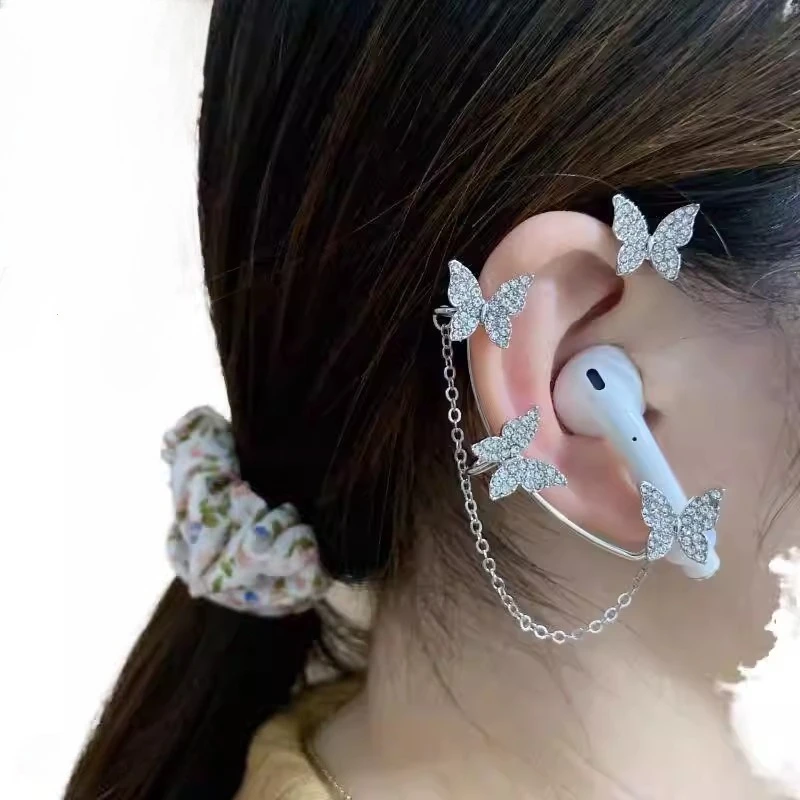

New Earphone Anti Loss Chain Flash Diamond Butterfly Ear Hook Custom Headphone Anti Loss Chain Beautiful Ear Clip Accessories
