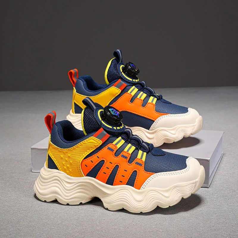 

HKDQ Rotary Buckle Children's Sports Shoes Waterproof Kids Sneakers Boys Non-Slip Casual Sneakers Platform Sneakers For Children