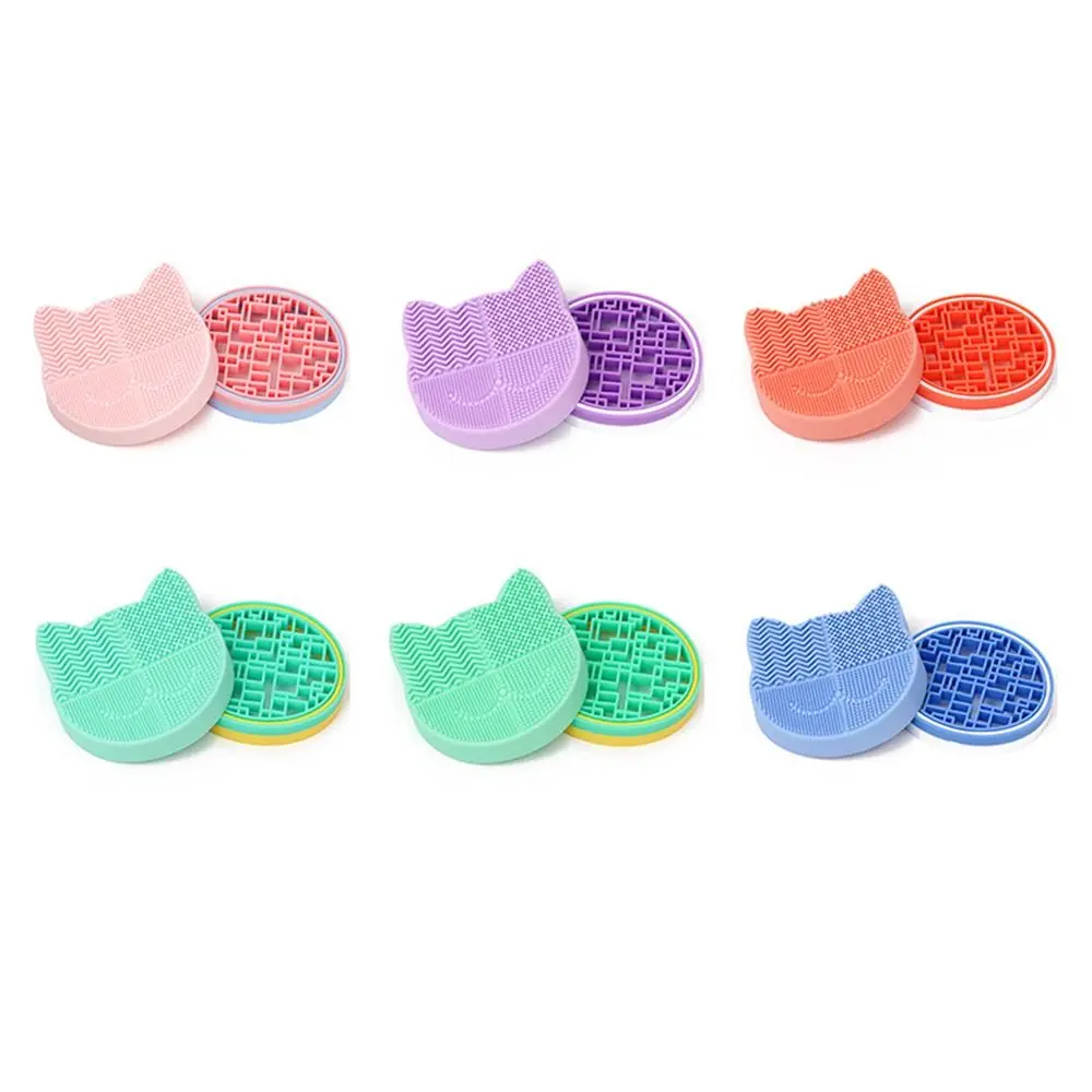 Silicone Makeup Brush Cleaning Box Portable Cat Head Shaped Make Up Tool Scrubber Box Multifunction Dry And Wet