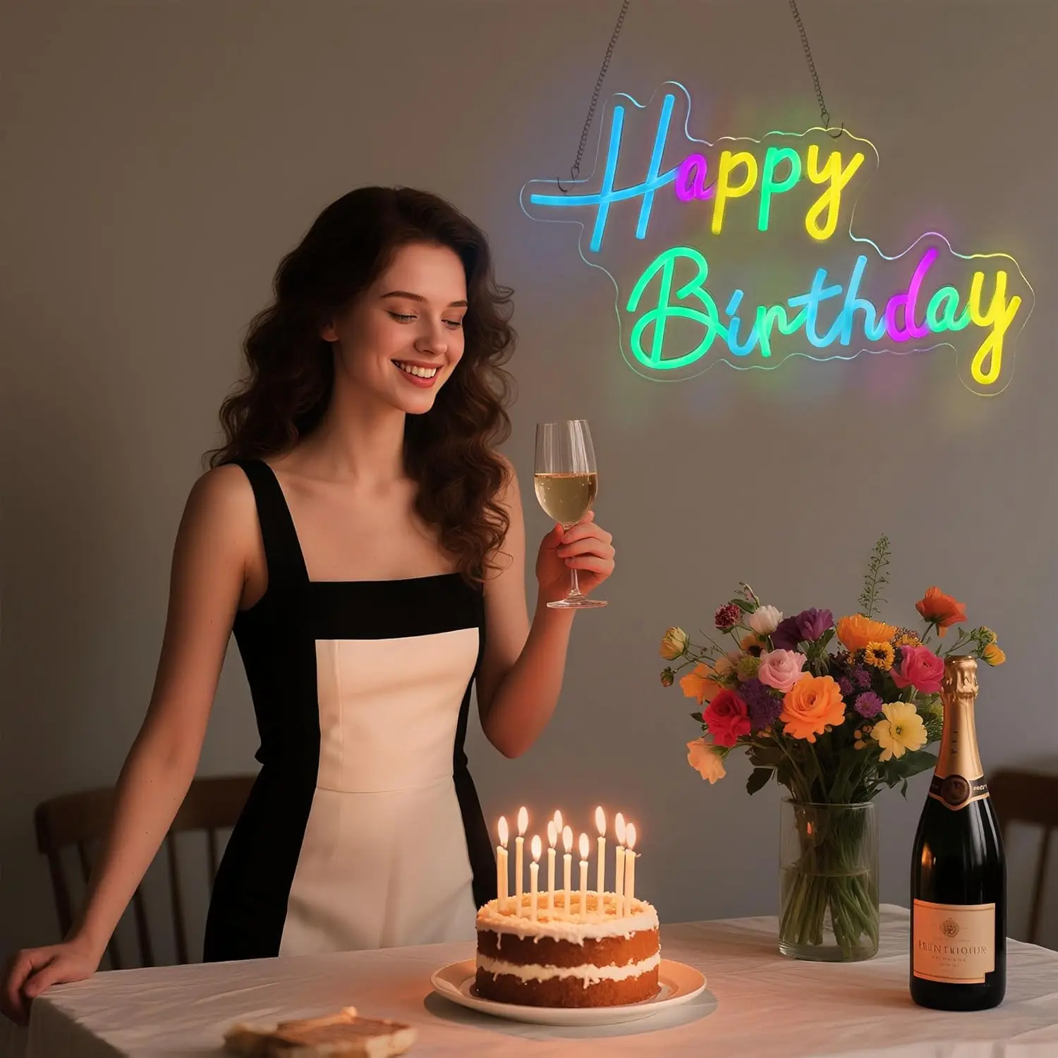 Happy Birthday Neon Sign for Backdrop Wall Decor USB PoweredLed Light up Sign Dimmable Neon Light for Birthday Party Decoration