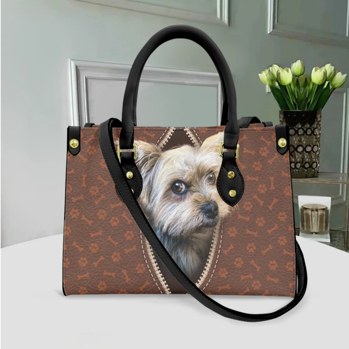 Yorkshire Terrier Brand Designer PU Leather Shoulder Bag Retro Casual Girl Commuter Party Clutch Bag Birthday Halloween Gift New