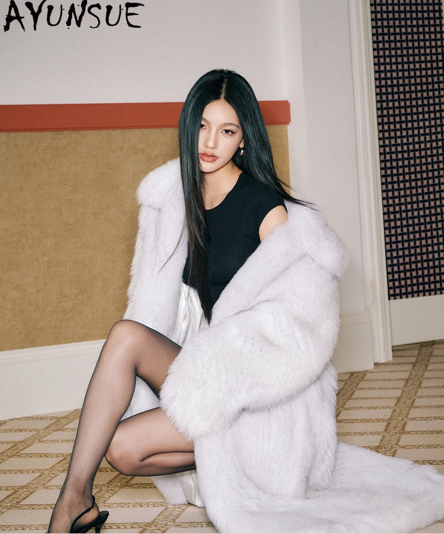 AYUNSUE Natural Fox Fur Coat Long Winter Jacket Women Real Fur Coat Thick Warm Knitted Fur Jackets for Women 2026 Шуба Женская