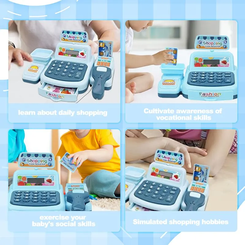 Simulation Supermarket Cash Register Toy Children Play House Toys Mini Convenience Store Cashier Electric Pretend Play Kid Gifts