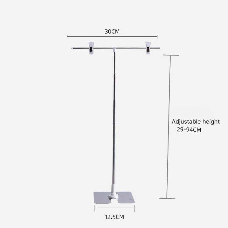 T-Shaped Desktop Poster Stand, Telescopic Stainless Steel Advertising Holder with Clips for KT Board POP Sign Display