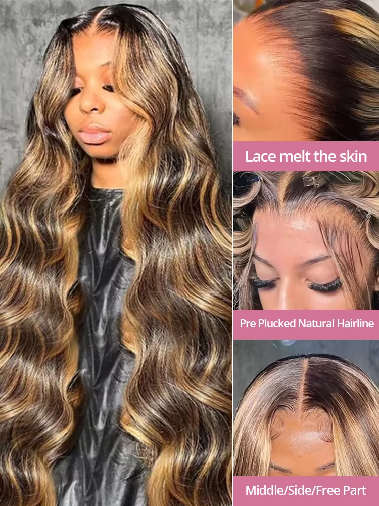 Highlight 13x6 HD Lace Front Human Hair Wigs Honey Blonde Body Wave 13x4 Lace Frontal Wigs Pre Plucked With Baby Hair For Women image 2