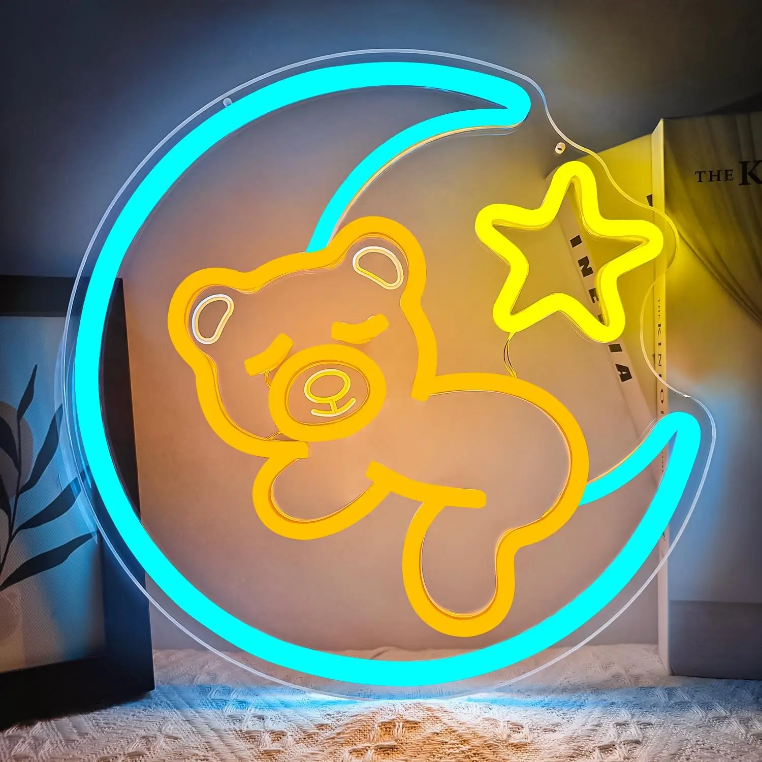 

Неоновая вывеска USB Moon Bear – настенный светильник с мягким свечением для детской спальни, декора гостиной, подарок на день рождения для семьи, друзей