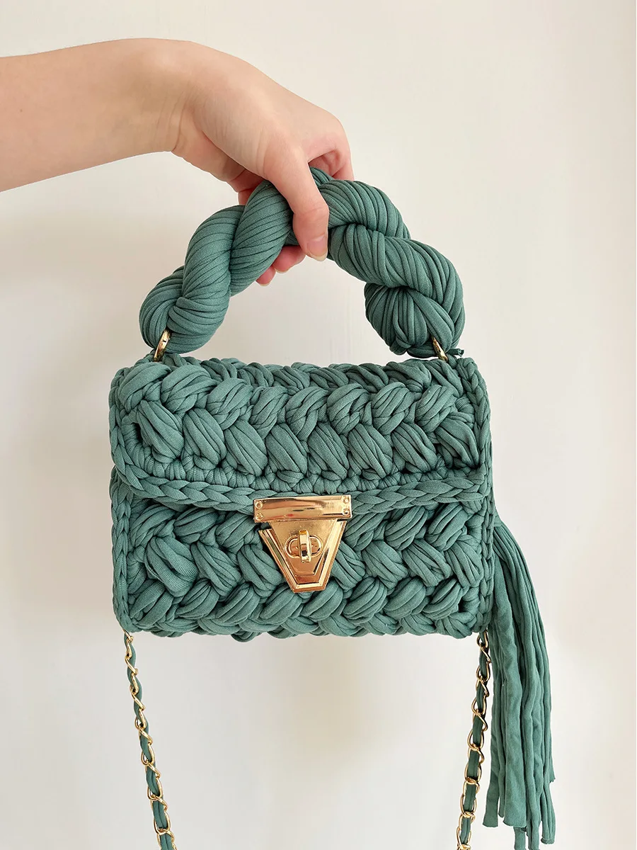 Fashion Wool Knitting Handbag Handmade Crochet Shoulder Bag Tassel