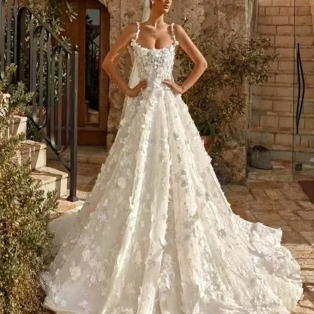 

Customized Sleeveless Square Neck Wedding Dresses Luxurious For Women Bride Ball Gown Formal Bride Porm Party Gowns