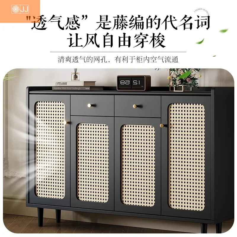 خزانة أحذية منزلية سوداء، خزانة تخزين شرفة باب المنزل مدمجة على الحائط، خزانة روطان سوداء 2024 جديدة