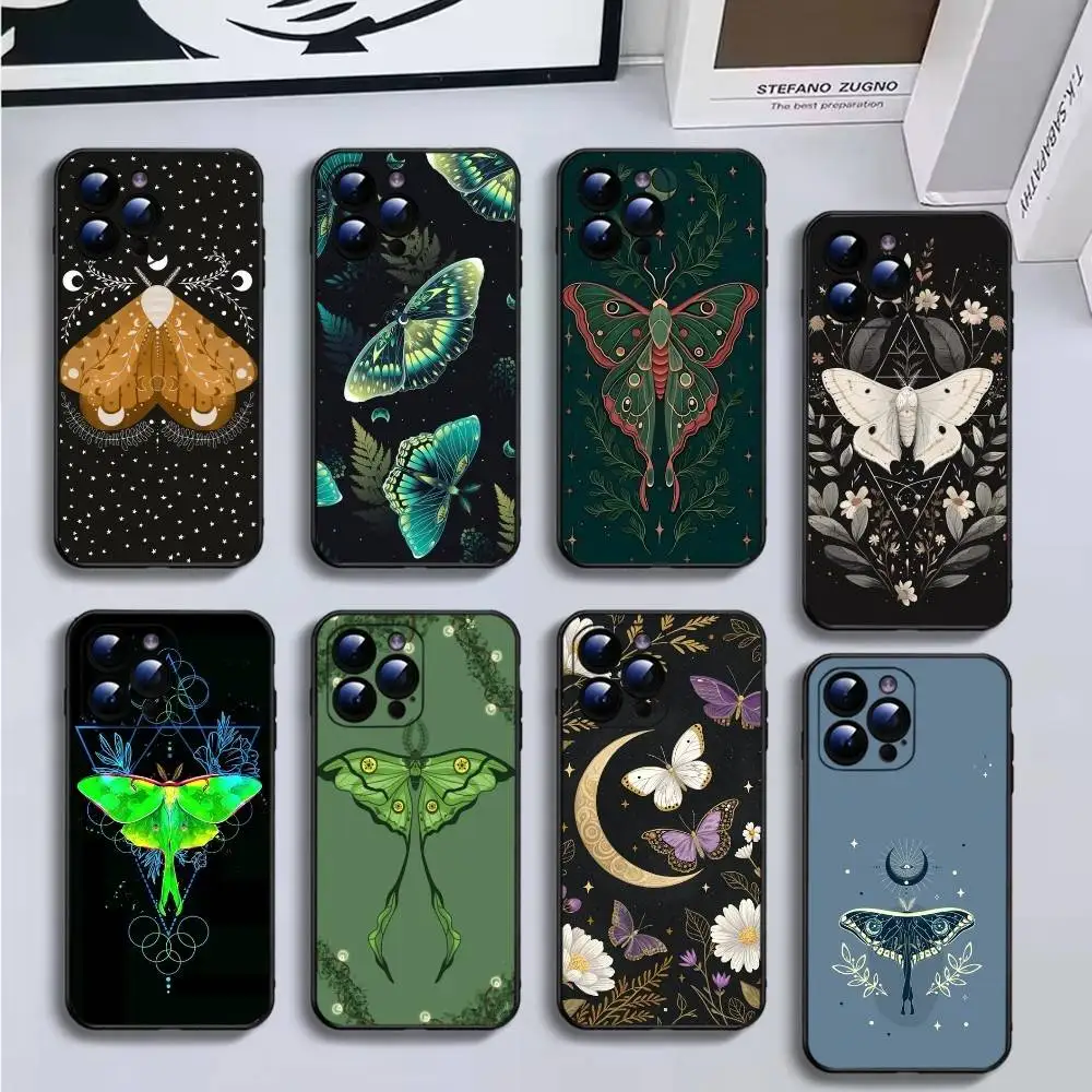 

Forest Magical Moth Thistle Phone Case For iPhone16,15,14,13,12,11 Plus,Pro Max,XS,X,XR,SE,Mini,8,7,Soft Black Cover