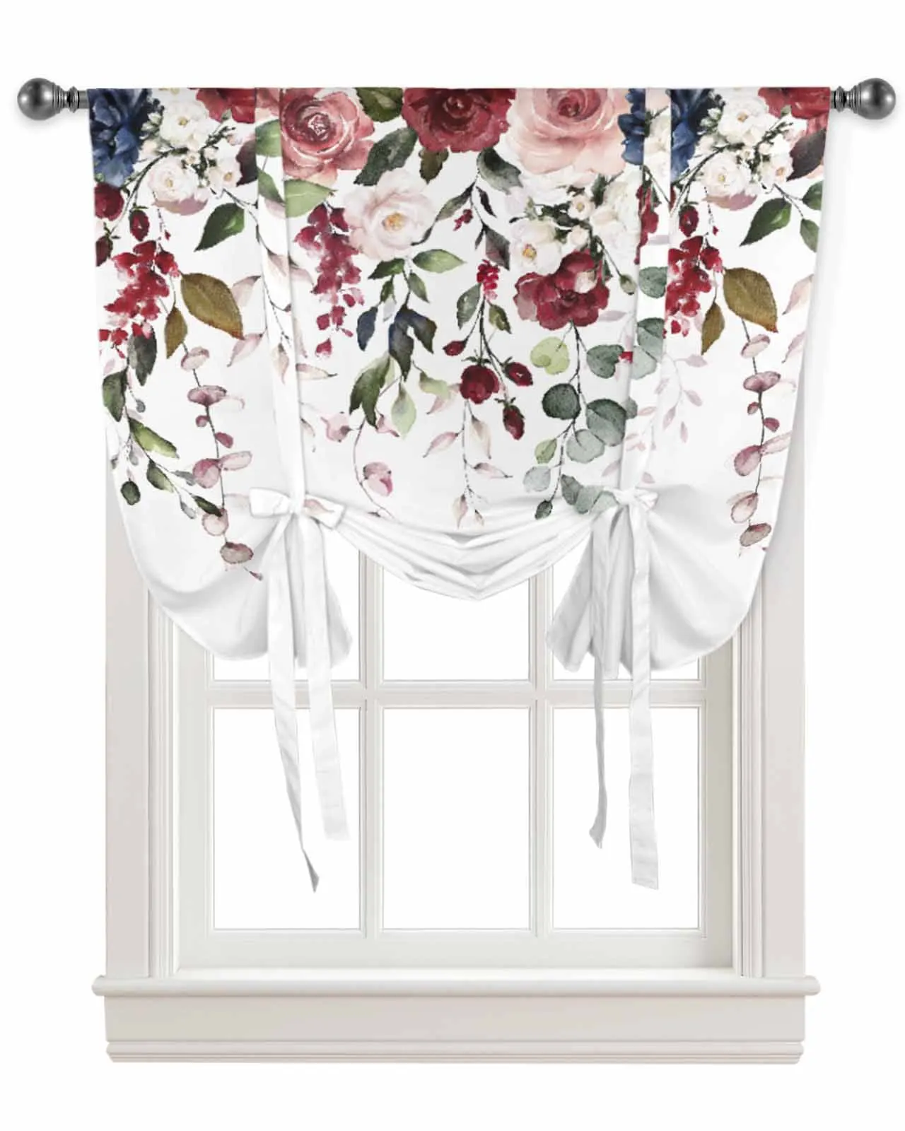 Imagem -02 - Pink Rose Flower Plant Window Curtain para Sala de Estar Cortinas Ajustáveis para Cozinha Café Tie up Cortinas Curtas Dia dos Namorados