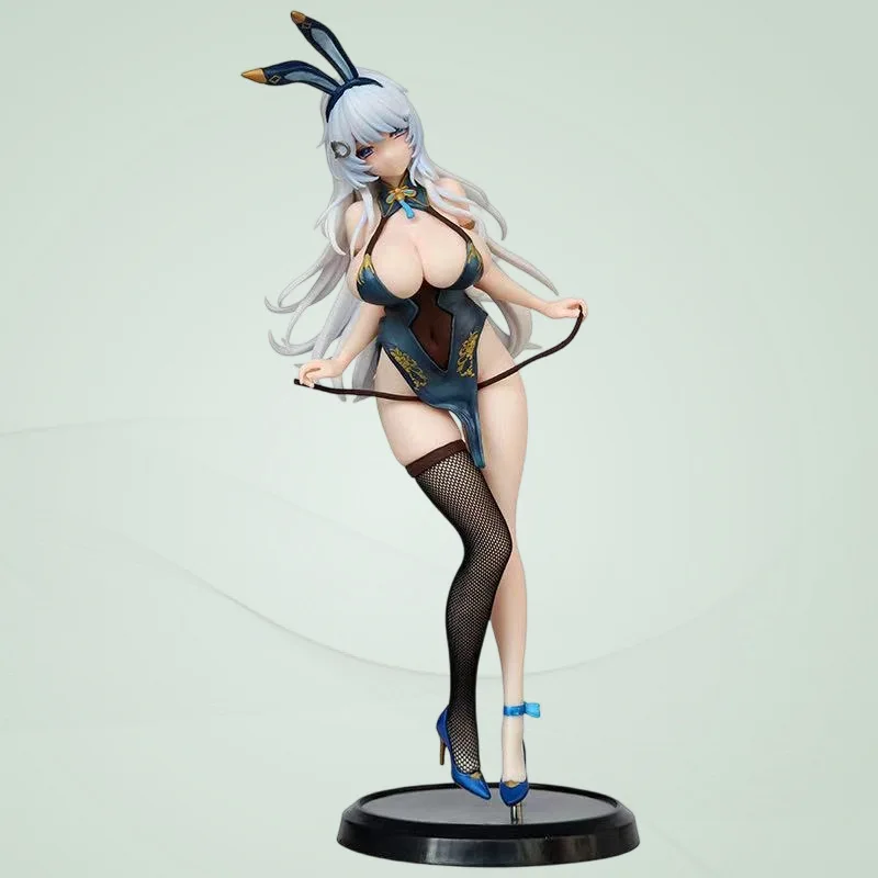 

Аниме-фигурка девушки-кролика ручной работы, серебристоволосая, в позе на подставке, в стиле чонсам, коллекционная статуэтка, настольное украшение для любителей аниме
