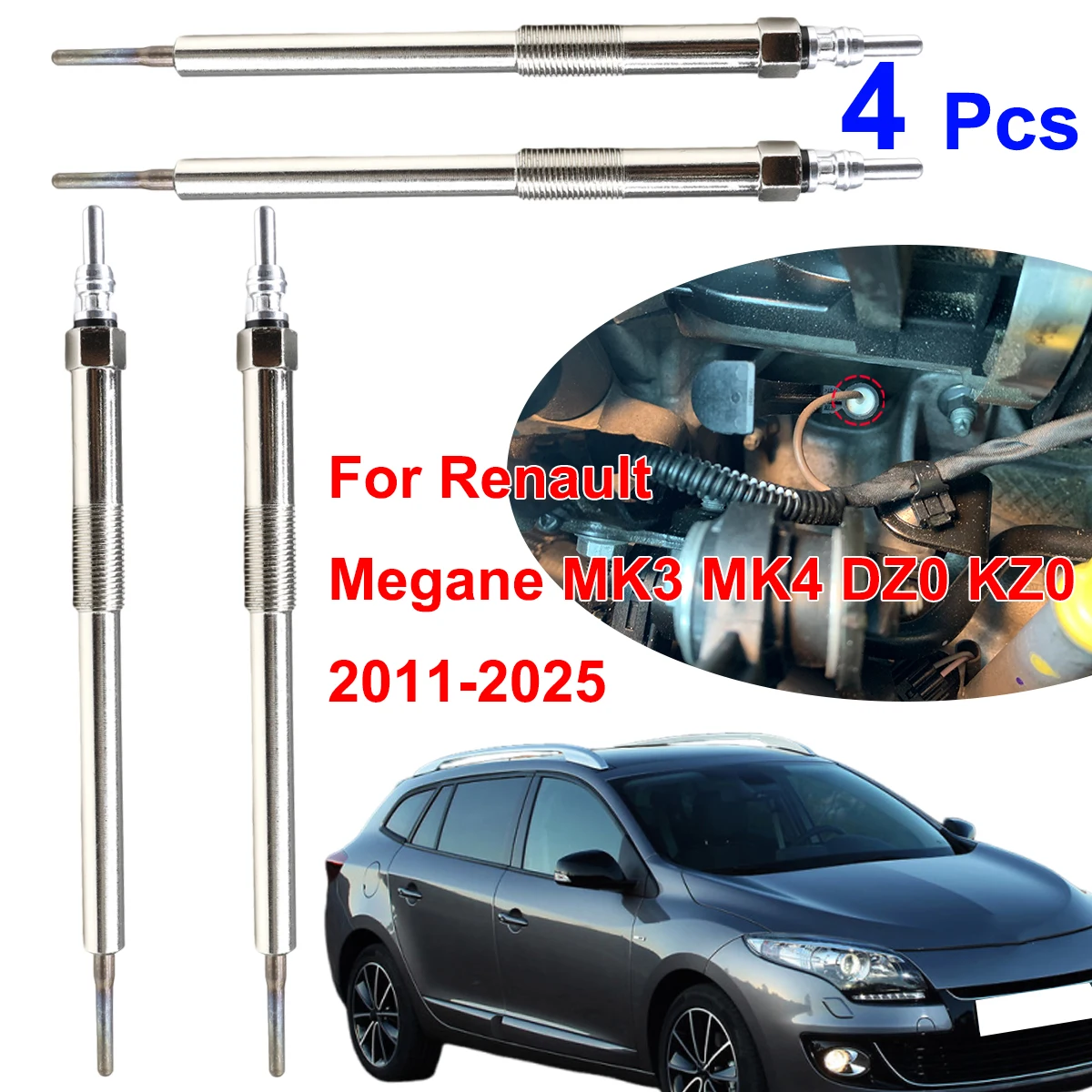 

Комплект из 4 никелированных свечей накаливания для дизельных отопителей 4.5V 110650819R для Renault Megane MK3 MK4 DZ0 KZ0 2011-2025 1.6 dCi