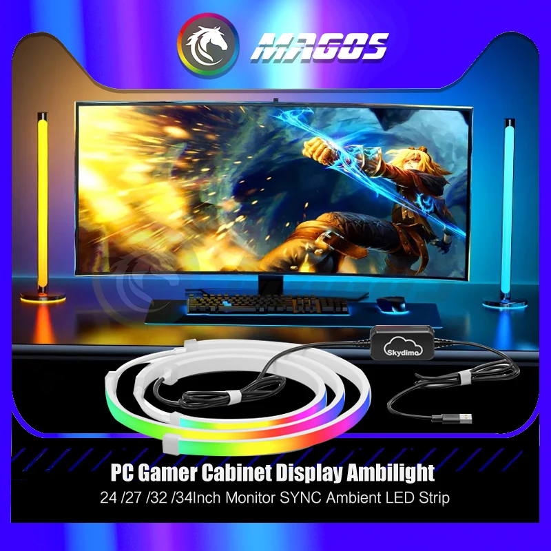 

PC Gamer Cabinet Display Ambilight,24 27 32 34‘’ Monitor SYNC Ambient LED Strip,E-sport Room 16Million RGB, USB Software Control