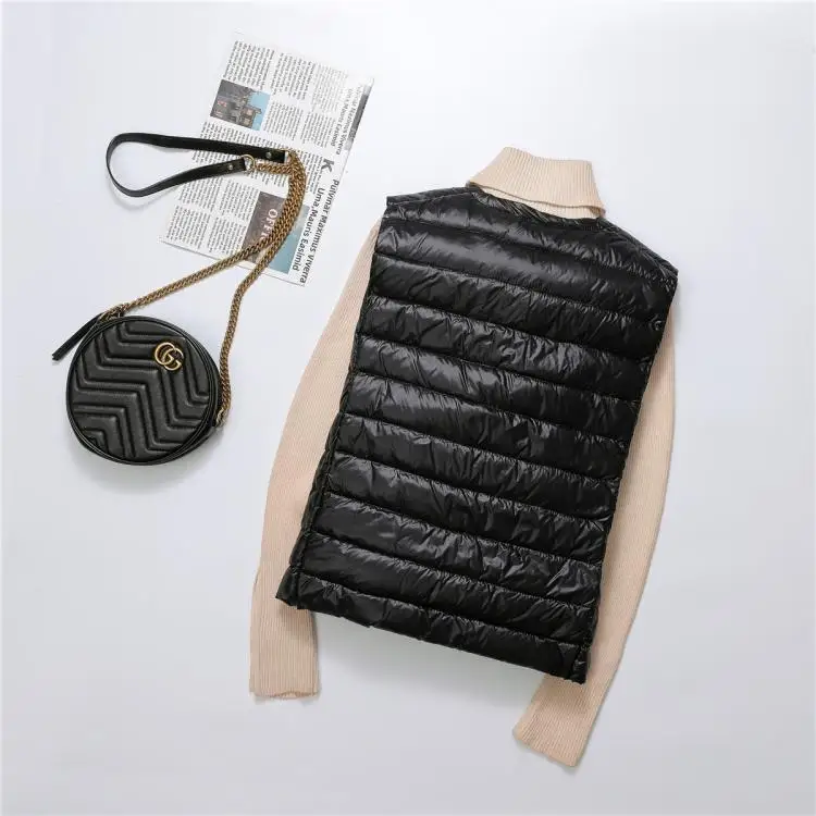 المرأة الخريف الشتاء خفيفة رقيقة أسفل سترة جاكيت بلا إكمام الإناث س الرقبة عادية أسفل سترة معاطف #5