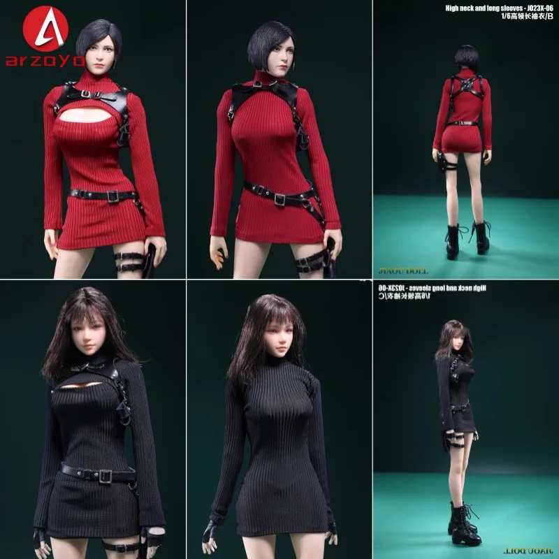 ชุดเสื้อสเวตเตอร์คอสูงแขนยาวสีแดง JO23X-06 ขนาด 1/6 พร้อมซองปืน สำหรับตุ๊กตาแอคชั่นฟิกเกอร์หญิงขนาด 12 นิ้ว