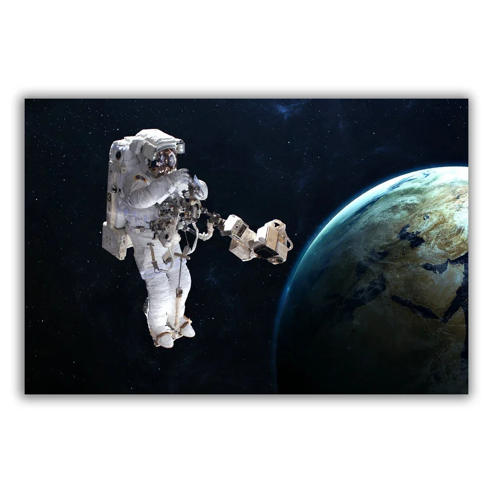 HT097 Spectacular Universe Earth And Moon Space Station Astronaut Silk Fabric Poster Art Decor Indoor Painting Gift
