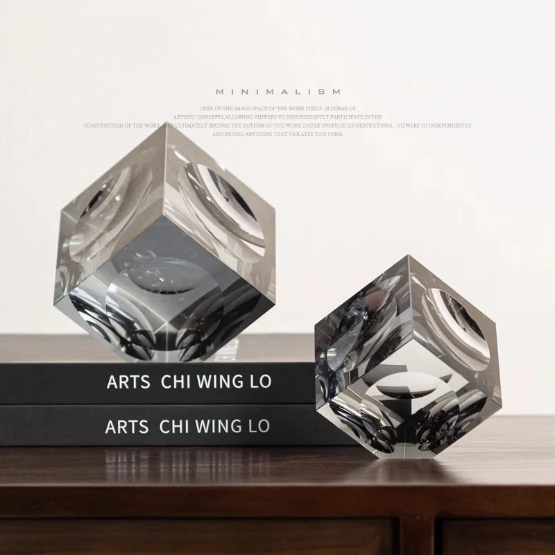 

Premium Crystal Geometric Figurines Solid Cube Amber Glass Decor Luxury Living Room Sculpture Designer Accent Art Ornaments