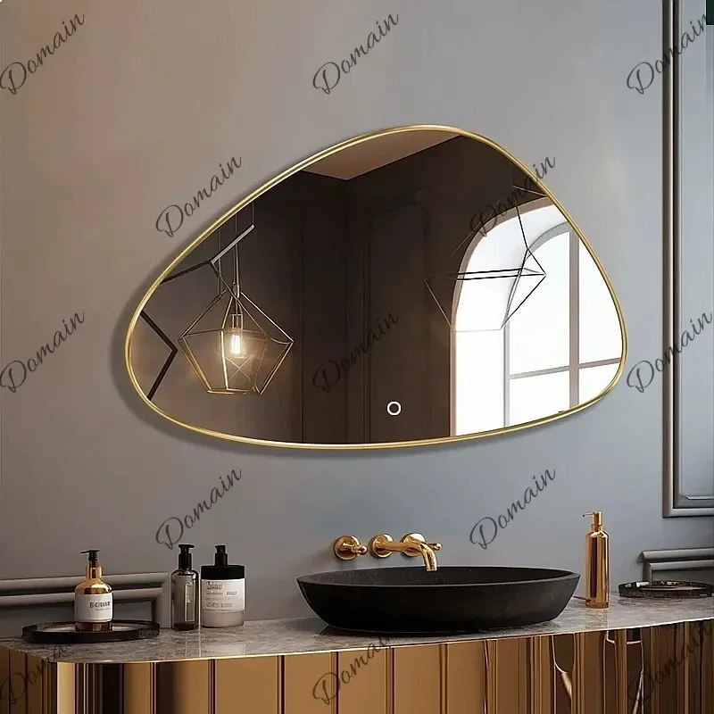 Nn Nordic modern bathroom LED luminous mirror creative gold special-shaped frame touch smart backlit bathroom mirror