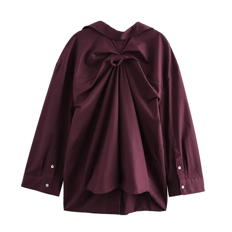 Camicia casual ampia e versatile alla moda con design a pieghe sul retro