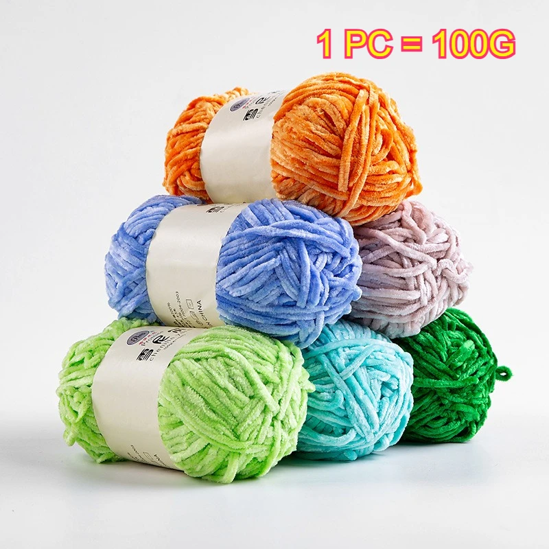100g 6mm Chenille Velvet Yarn Wool Coarse Knitted Yarn For Crochet DIY Scarf Hat Dolls Blanket Clothes Baby Polyester Plush Yarn