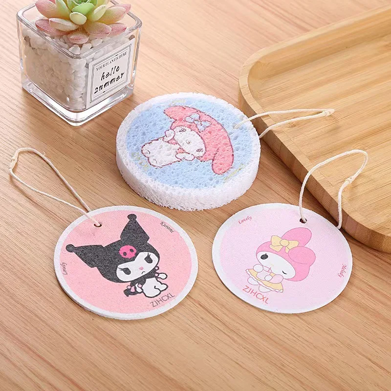 Sanrio Kitchen Dish Cloth Sponge Mymelody Kuromi Pochacco Wipe Clean Rag Cute Wood Paddle Cotton Durable Remove Oil Stains