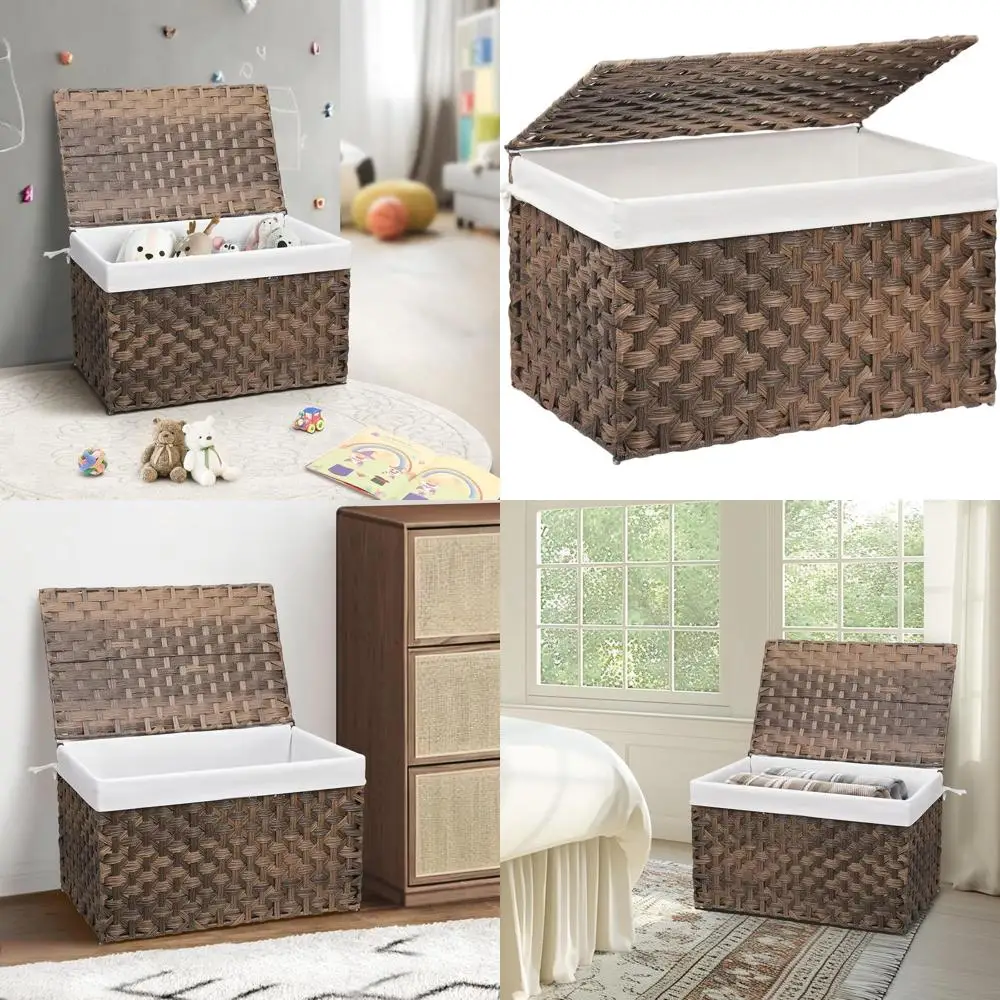 

Большая плетеная корзина для хранения объемом 160 л с крышкой, складная, металлический каркас, съемный вкладыш для организации дома