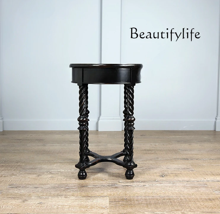 American Style Chinese Style Roman Column Feet Side Table Solid Wood Simplicity Tea Table