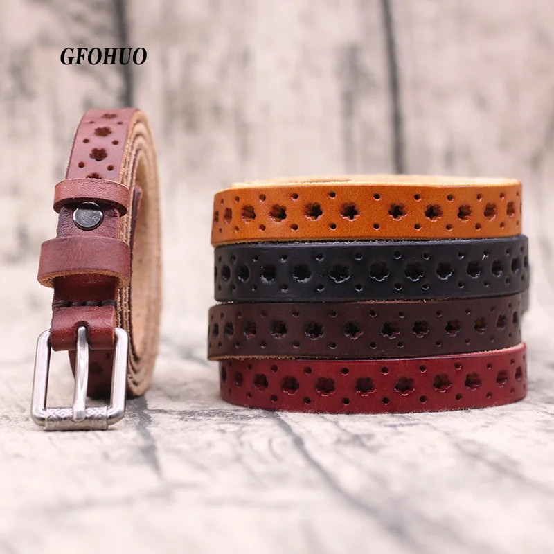 women belt good soft leather s real hollow out pin buckle woman thin genuine s for jeans