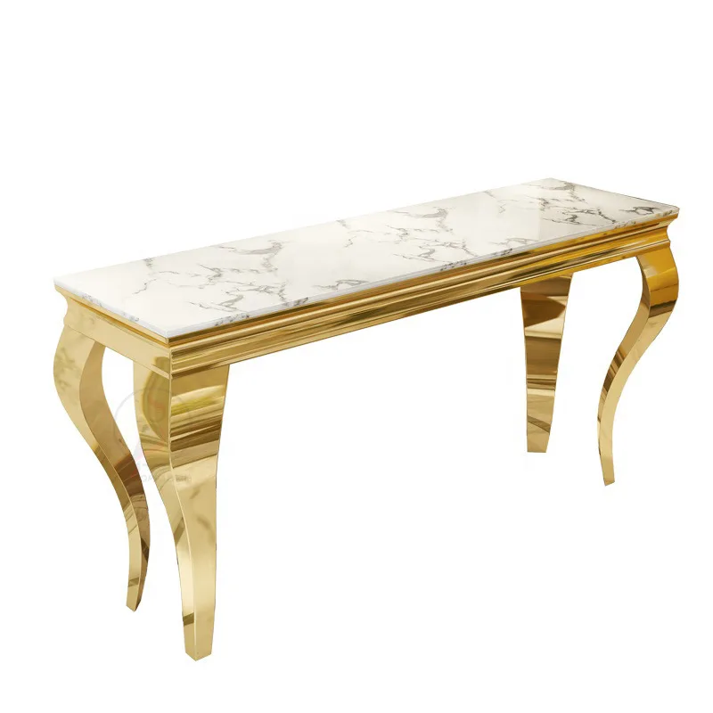 

Light luxury entrance table European-style long stainless steel rack marble partition entrance cabinet simple