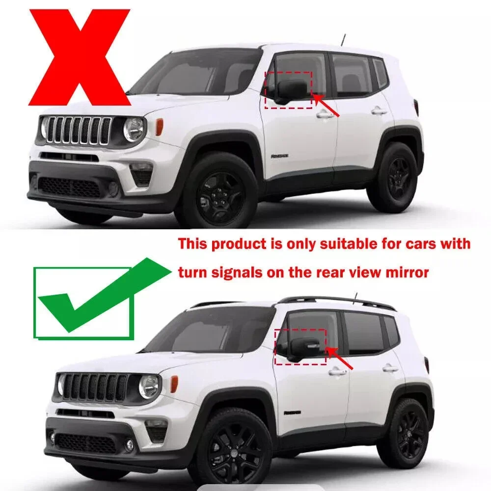 For Jeep Renegade 2016-2022 With Signal ABS Car Rearview Side Mirror Cover Wing Cap Exterior Door Housing Trim Adhesive Sticker