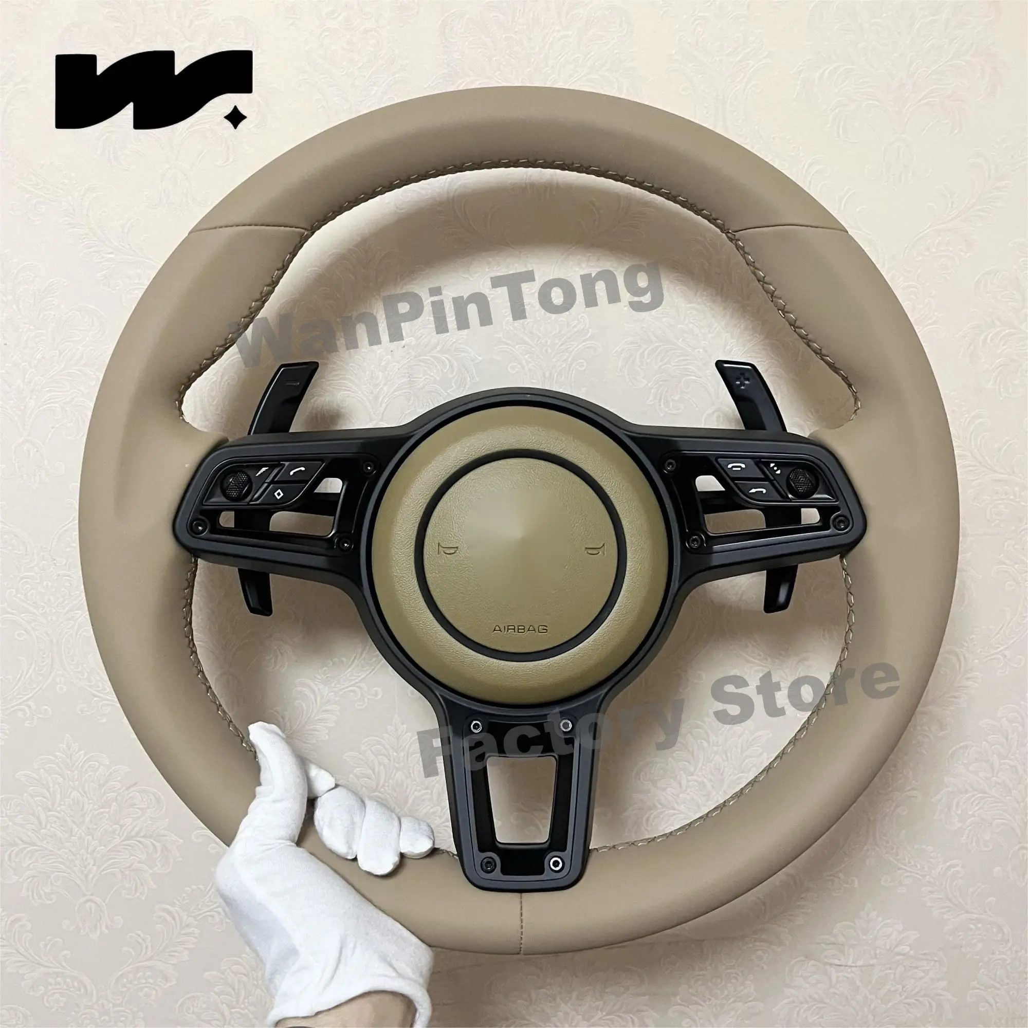 Suitable for Porsche beige leather steering wheel Cayenne Macan Boxster Cayman Taycan Panamera Carrera 718 991 992 911 GT2 3 4